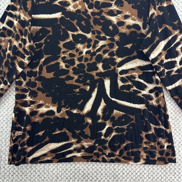 Chicos Travelers Top Womens 3 XL/16 Brown Animal Print Scoop Neck 3/4 Sleeve - Picture 7 of 12